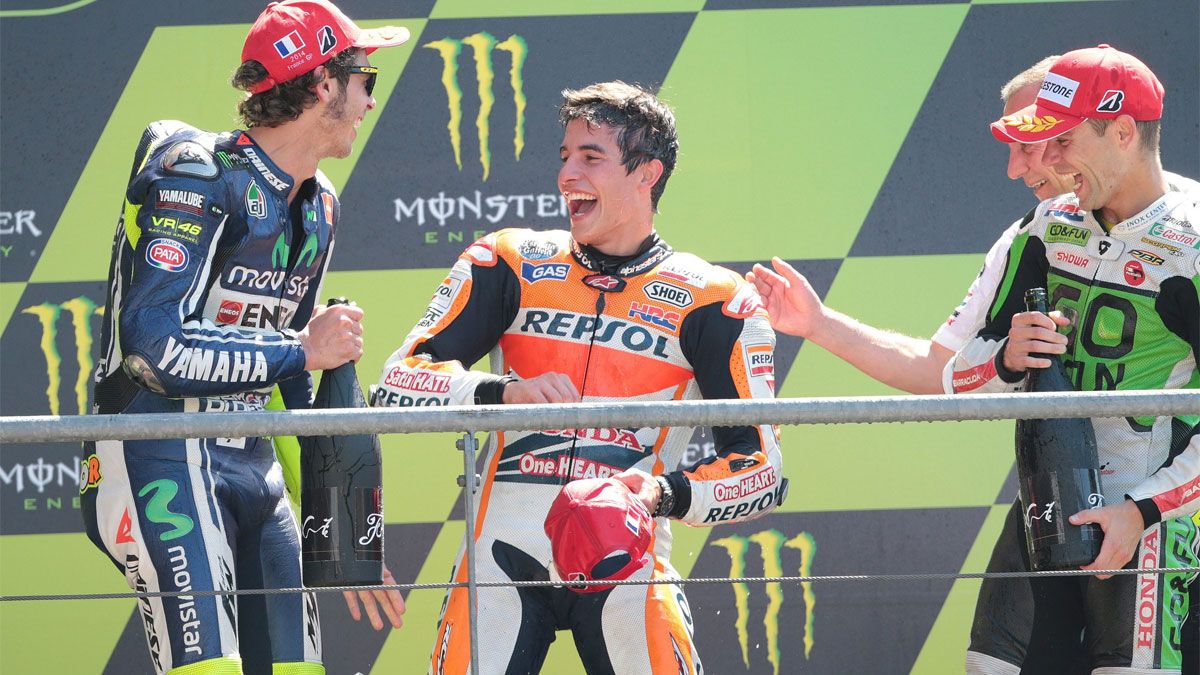 Márquez celebra su primer éxito en Le Mans, en 2014