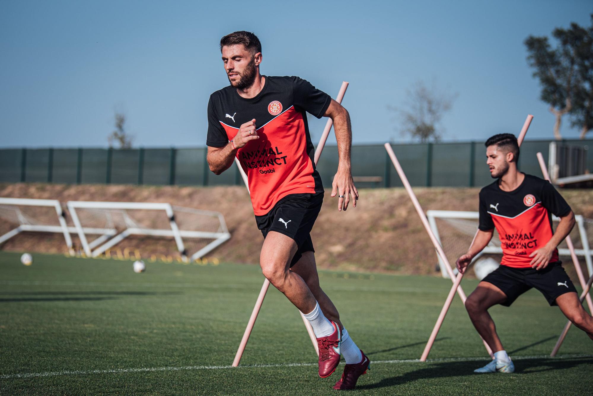 Primer entrenament amb el Girona de David López i Yan Couto