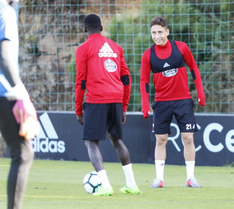 Los jugadores celestes ultiman los preparativos para su visita al Espanyol.