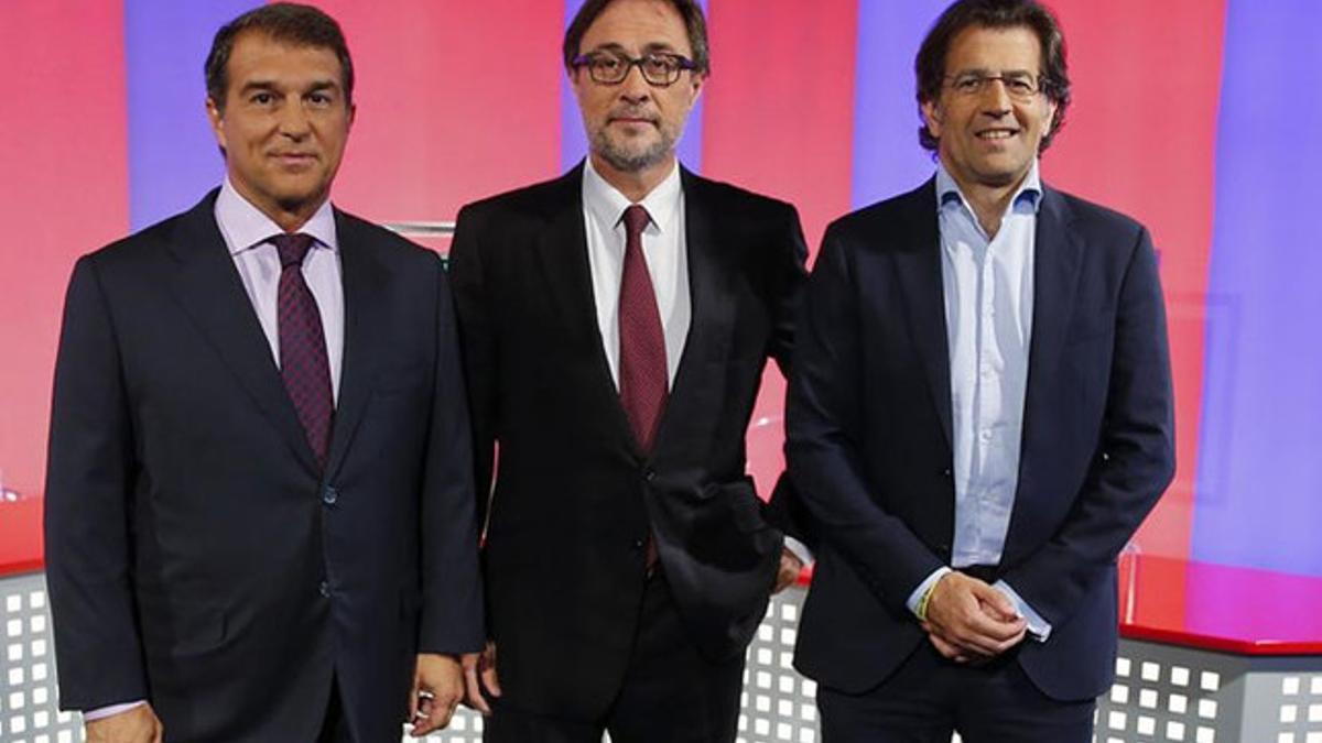 Joan Laporta, Agustí Benedito y Toni Freixa durate la campaña electoral