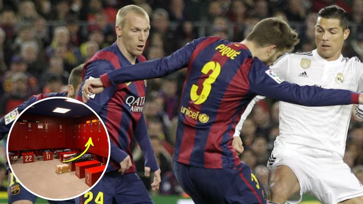 Jérémy Mathieu, junto a Gerard Piqué en un lance del juego durante El Clásico