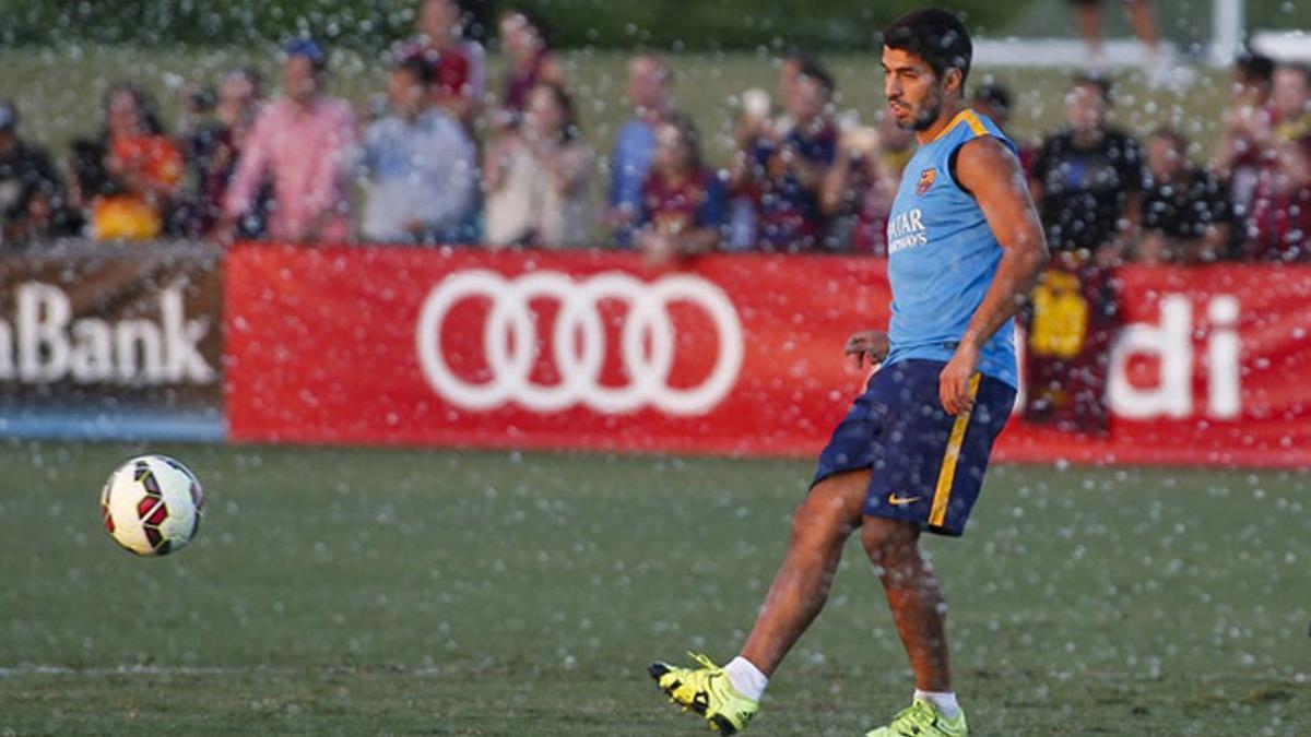 Luis Suárez, durante un entrenamiento en Los Angeles