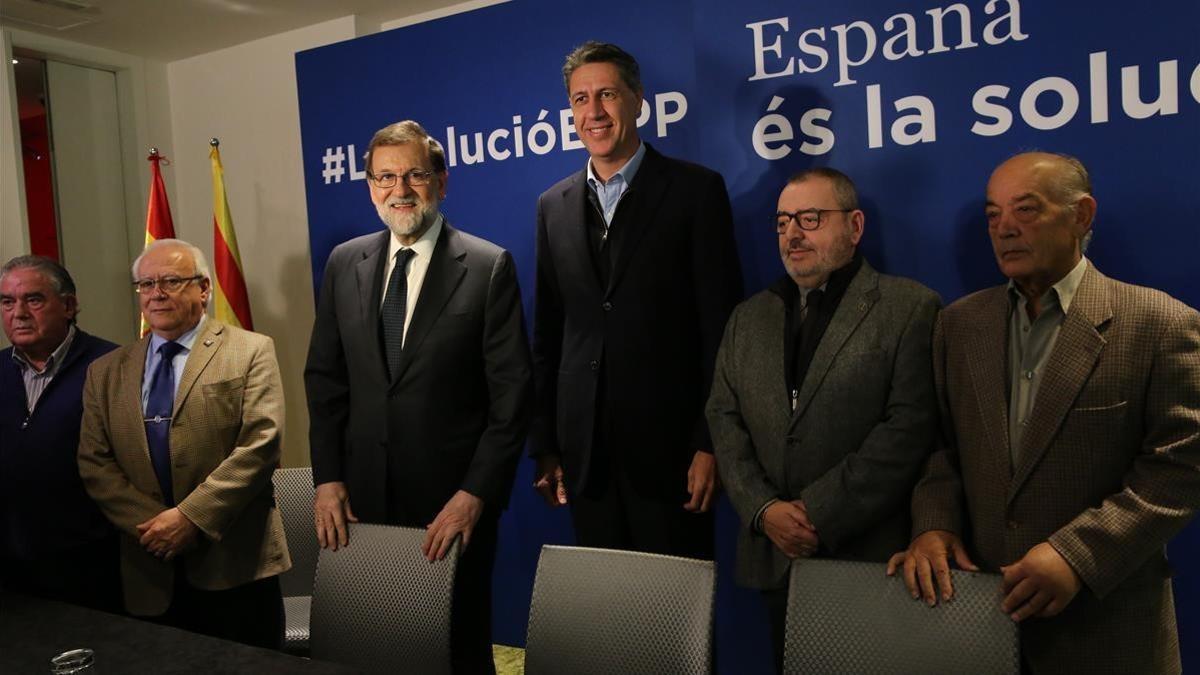 Mariano Rajoy, junto a Xavier García Albiol, este lunes.