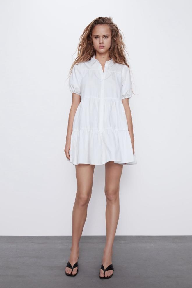 Vestido blanco de volantes Zara