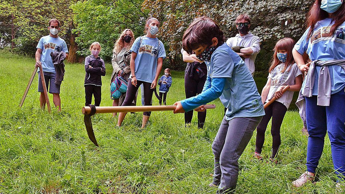 El niño Daniel Menéndez, participando, ayer, en la jornada de voluntariado medioambiental. | Ana Paz Paredes