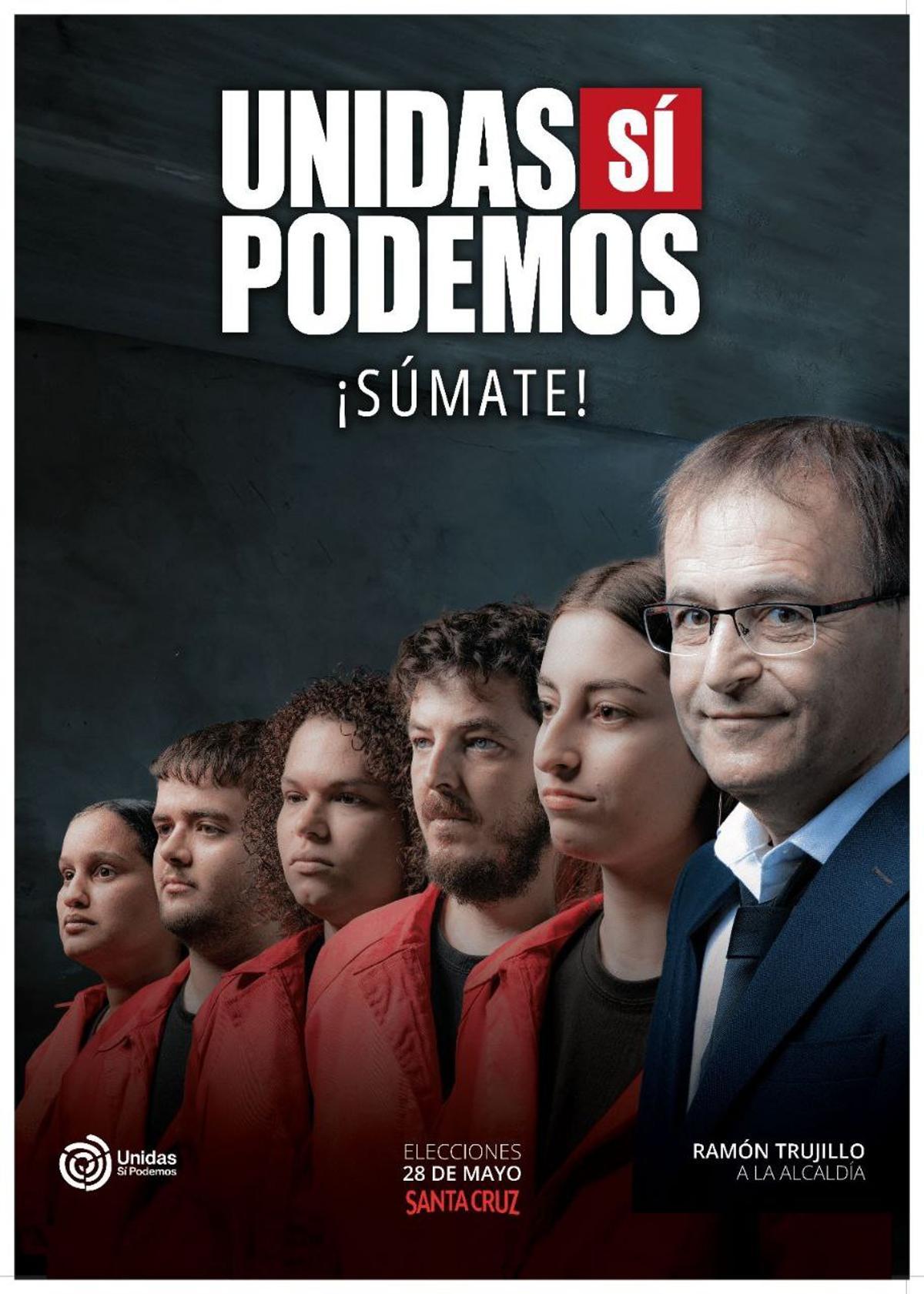 Ramón Trujillo, candidato de Unidas Podemos a la alcaldía de Santa Cruz, ha optado por un cartel que imita a La Casa de Papel