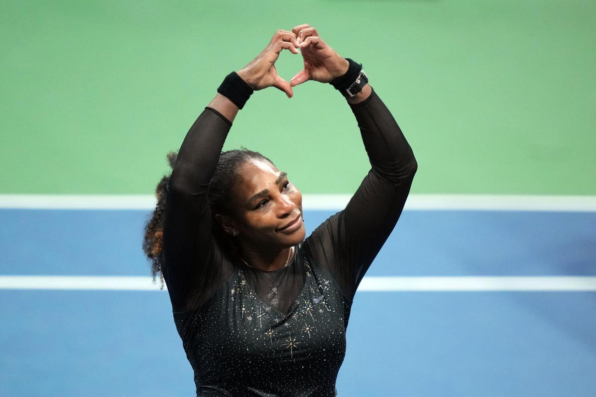 Sep 2, 2022; Flushing, NY, USA; Serena Williams of the United States gestures to the crowd after a match against Ajla Tomljanovic of Australia on day five of the 2022 U.S. Open tennis tournament at USTA Billie Jean King Tennis Center. Mandatory Credit: Danielle Parhizkaran-USA TODAY Sports