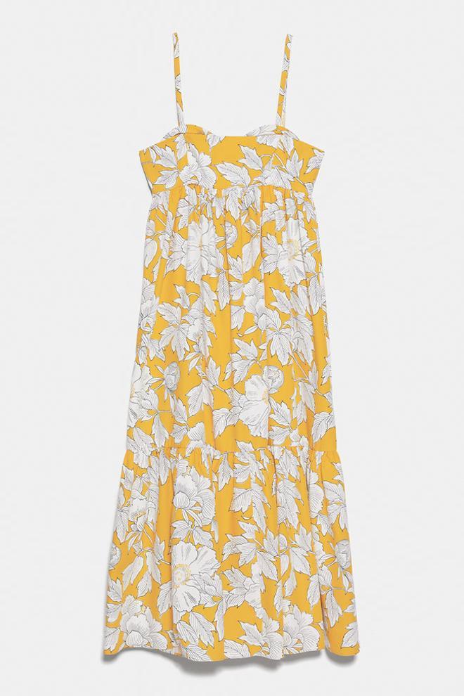 Vestido de tirantes amarillo estampado de Zara