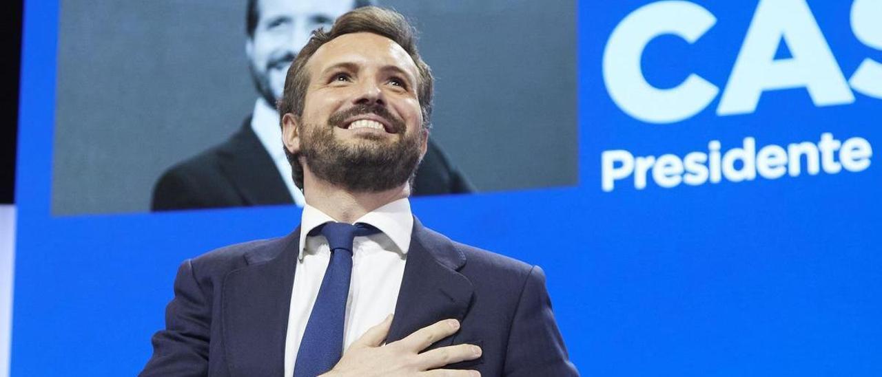 Pablo Casado, en su intervención en el Palacio de Congresos y Exposiciones de Sevilla (FIBES) para participar en el XX Congreso extraordinario del PP,  el 1 de abril en Sevilla