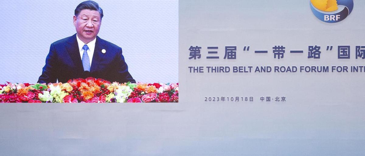 El presidente de China, Xi Jinping, durante su intervención en la cumbre de la Ruta de la Seda del pasado viernes.