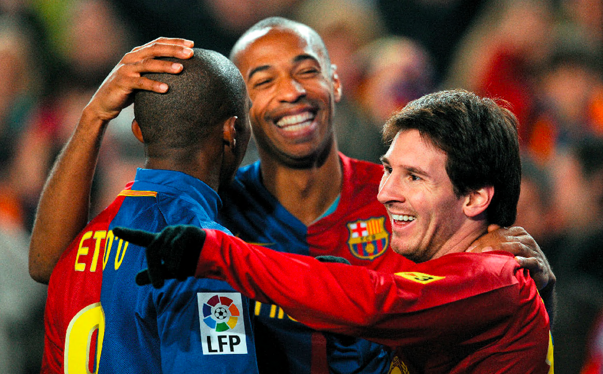 Henry, con Etoo y Messi.