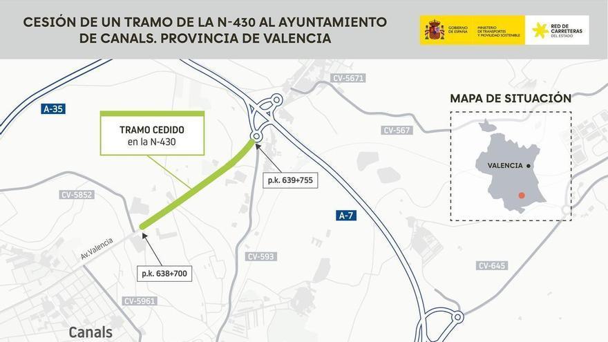 Transportes cede al Ayuntamiento de Canals un tramo de la carretera N-430
