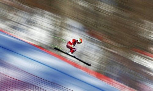 Switzerland's Viletta speeds down the course during the slalom run of the men's alpine skiing super combined event at the 2014 Sochi Winter Olympics