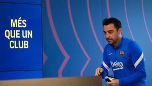 Xavi, en la sala de prensa de la Ciutat Esportiva Joan Gamper