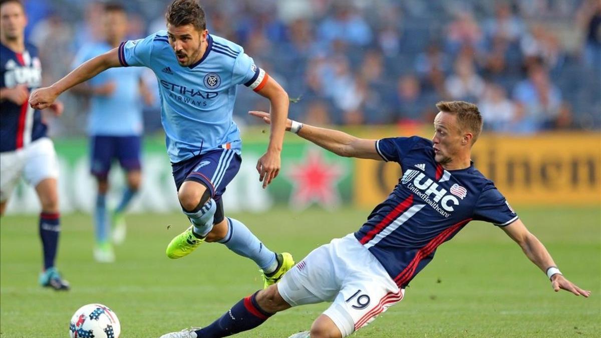 Villa supera a un rival durante el partido que el pasado día 20 disputaron New York contra New England Revolution en el Yankee Stadium