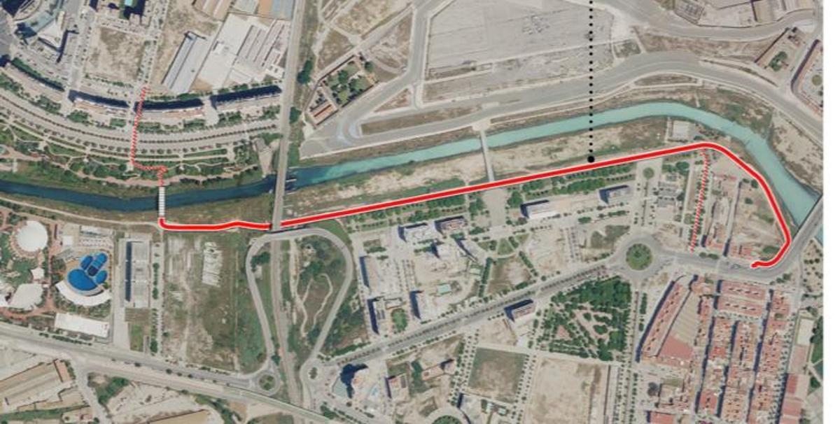 Trazado del carril en rojo