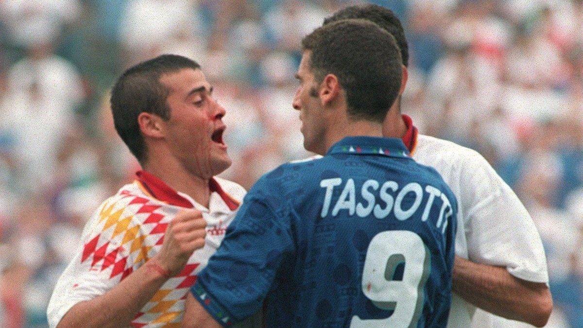 Luis Enrique y Mauro Tassotti, en el partido España-Italia.