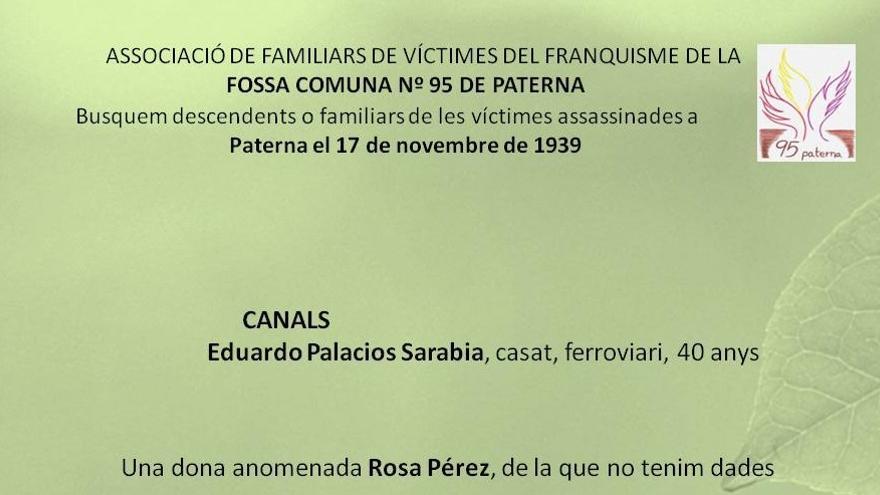 El llamamiento de la Asociación de Familiares de la fosa común nº95 de Paterna