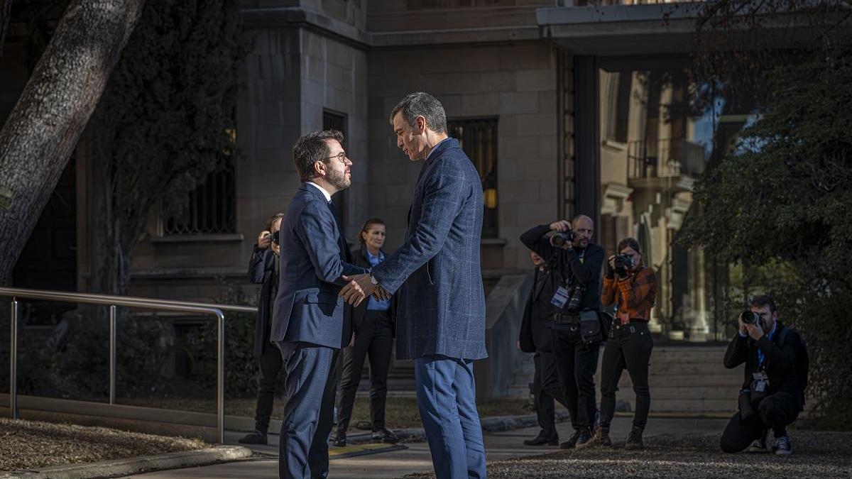 Pedro Sánchez y Pere Aragonès, el pasado mes de diciembre, en Barcelona, antes de la inauguración del superordenador MareNostrum5.