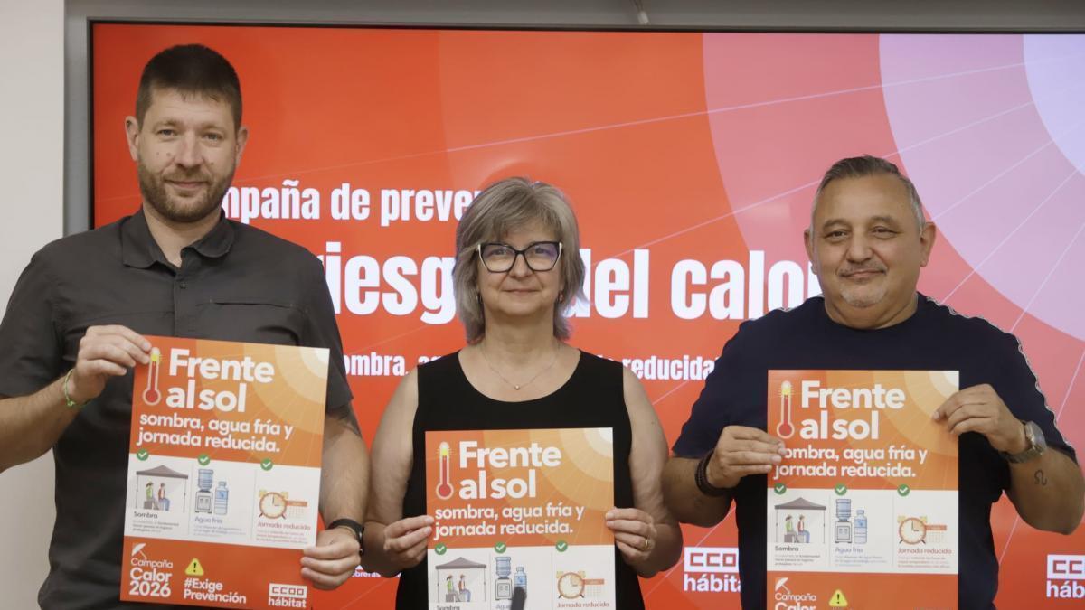 'Frente al sol, sombra, agua fría y jornada reducida', la campaña contra el calor presentada este jueves por CCOO de Madrid.