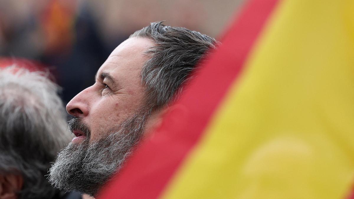 Santiago Abascal, líder de Vox, en la manifestación contra la amnistía en Madrid, este domingo
