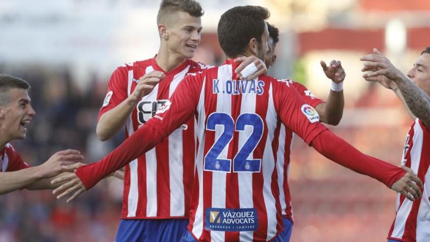 Els jugadors del Girona celebren un dels gols d&#039;avui