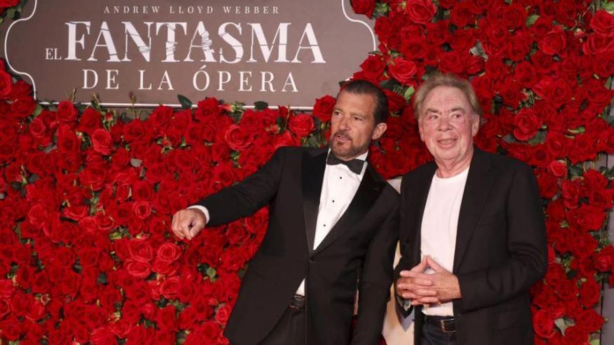 Antonio Banderas y Andrew Lloyd Webber, en el estreno madrileño