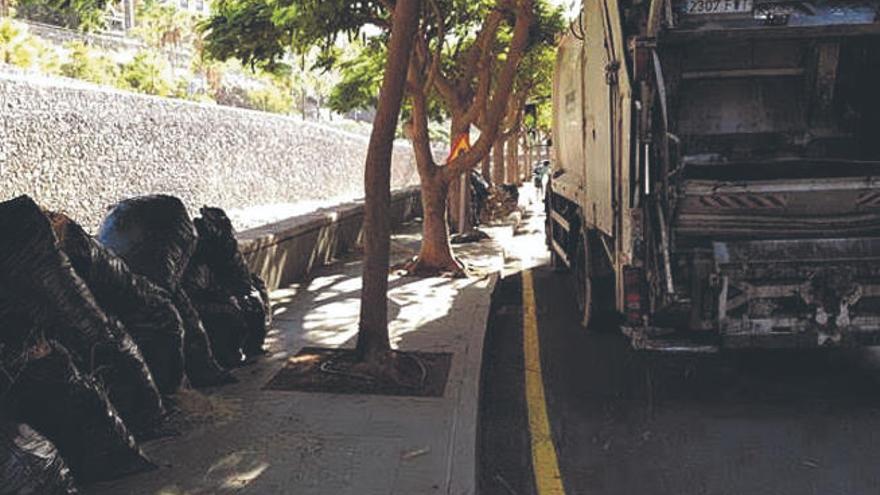 Imagen de la recogida de basura y maleza en la zona del barranco de Santos.