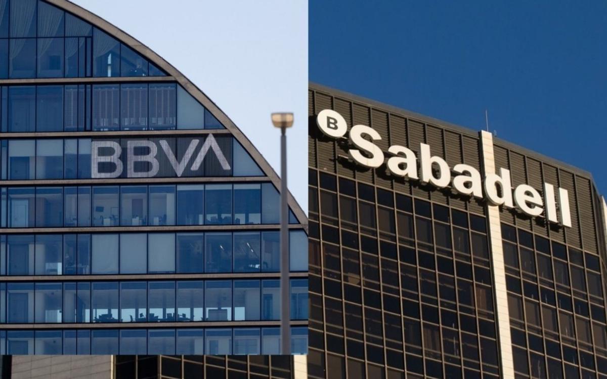 Carteles BBVA y Banco Sabadell.