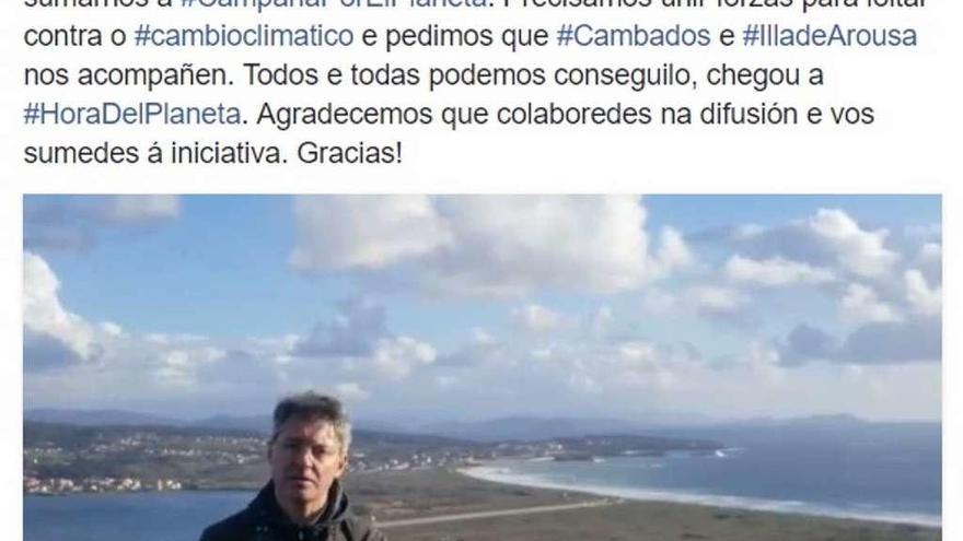 José Cacabelos subió a las redes sociales un vídeo filmado en Siradella, con Sanxenxo al fondo. // FdV