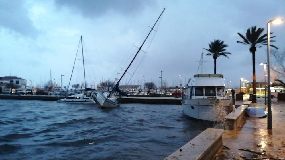 Sturmtief Gloria auf Mallorca: gestrandete Boote in Port de Pollença