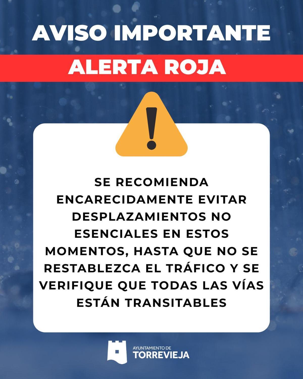 Recomendación de la  Policía Local de Torrevieja para reducir al mínimo los desplazamientos en vehículo