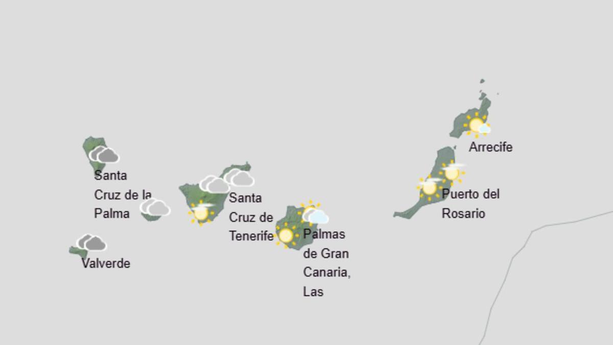 Pronóstico de la Aemet en Canarias para las 13.00 horas del martes 14 de octubre de 2025