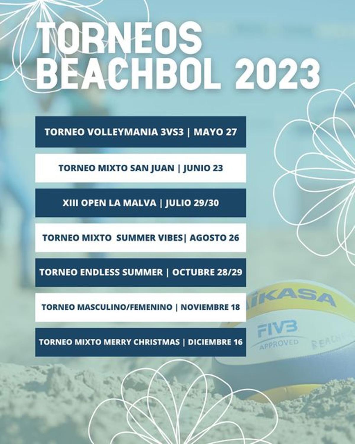 Calendario de Torneos BeachBol 2023.
