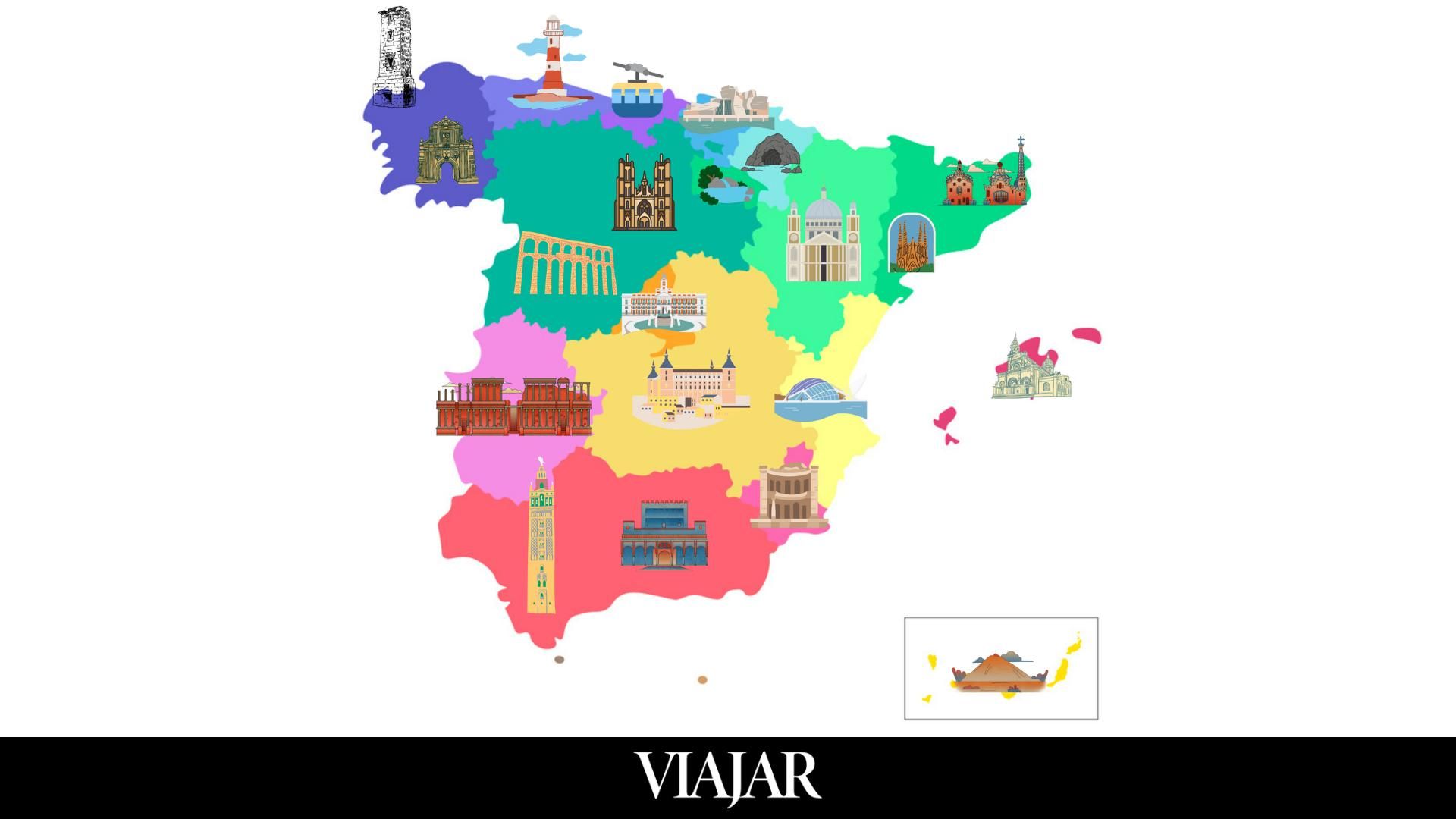 Mapa con las atracciones turísticas más bonitas de España