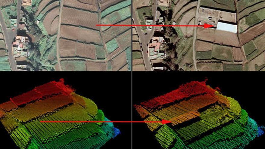 Comparativa de un terreno antes y después de una construcción. i LP / DLP