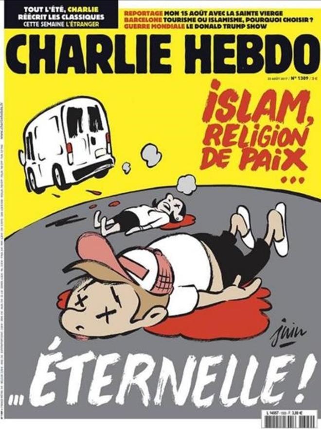 Portada del semanario satírico Charlie Hebdo, sobre los atentados de Barcelona y Cambrils.