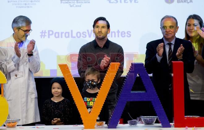 Leo Messi en la colocación de la primera piedra del SDJ Pediatric Cancer Center de Barcelona en el Hospital Sant Joan de Déu