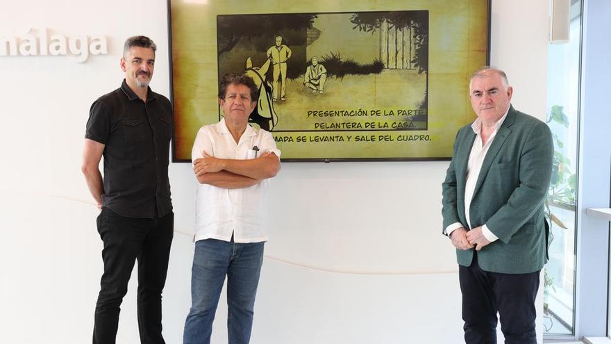 El vicepresidente cuarto de Diputación, Manuel Marmolejo, junto al director Pedro Casablanc, y el productor Jorge Rivera, en rueda de prensa