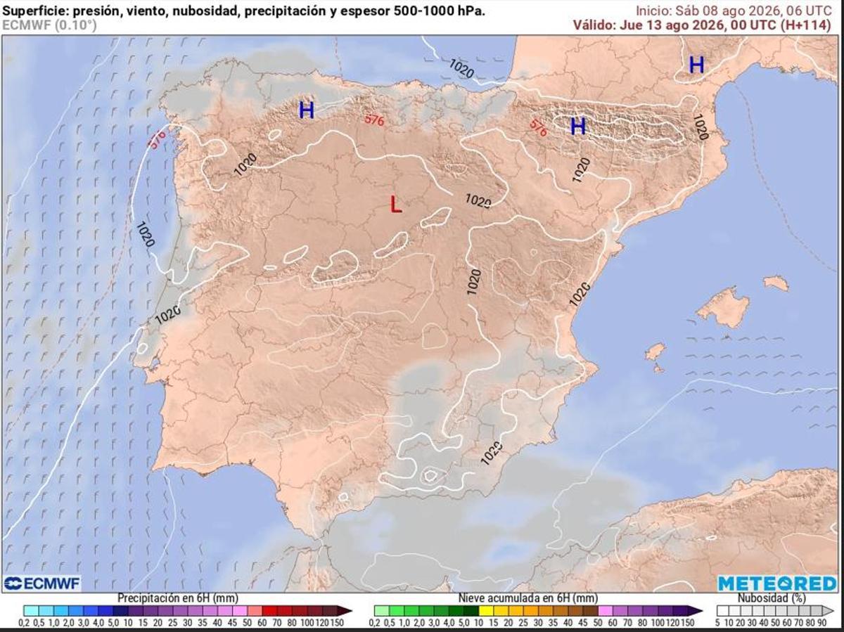 Mapa de nubosidad prevista entre las 18 y 24 horas del 12 de agosto.