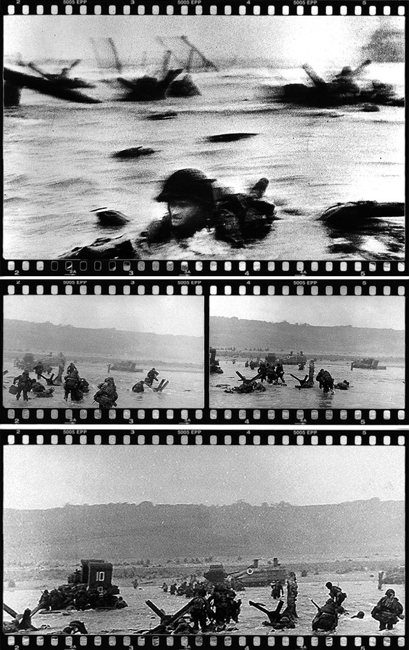 Cuatro de las “ocho fotos” de los momentos más críticos del desembarco de las tropas norteamericanas en la playa de Omaha