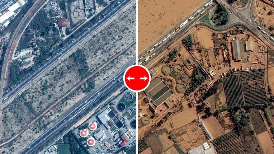 València, antes y después del paso de la dana, a vista de satélite