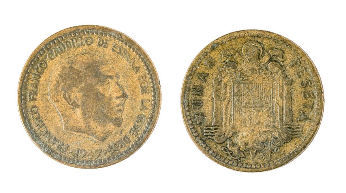 Moneda de 1 peseta de 1947 estrella 48