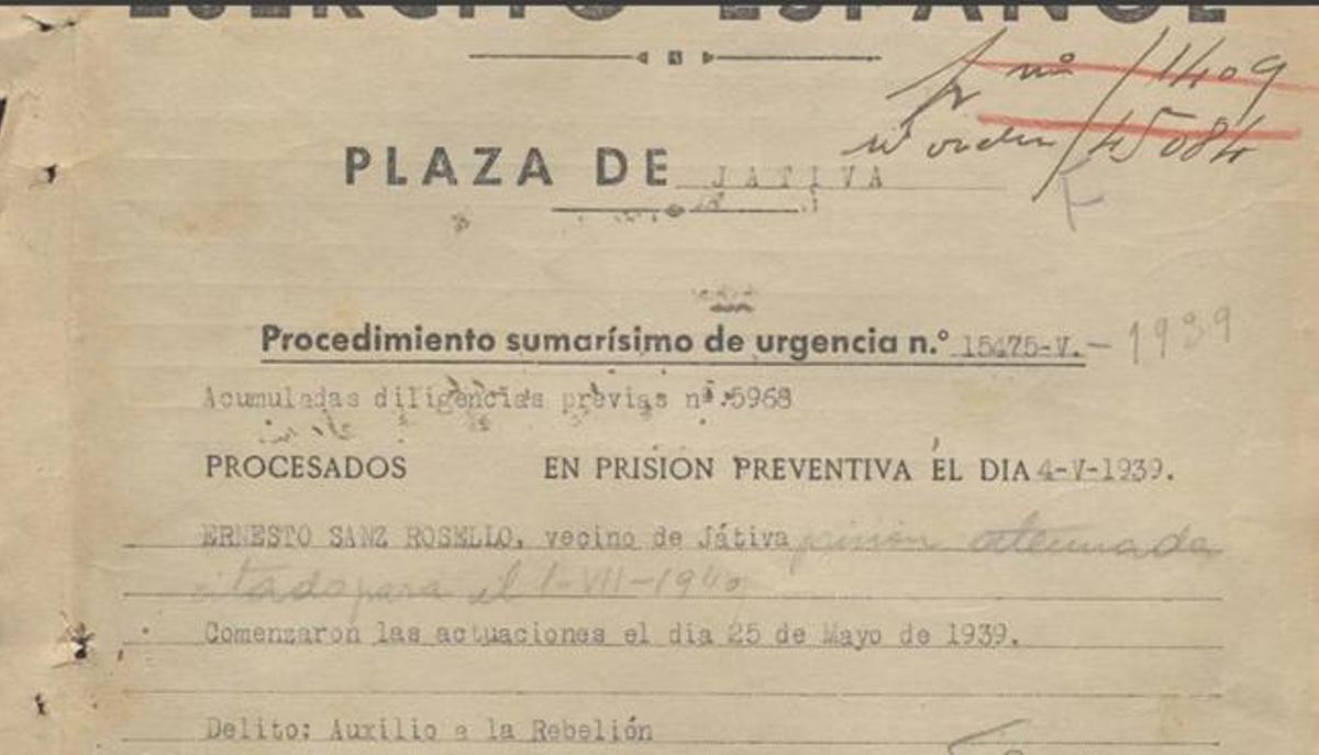 Documento del juicio militar a Ernesto Sanz.