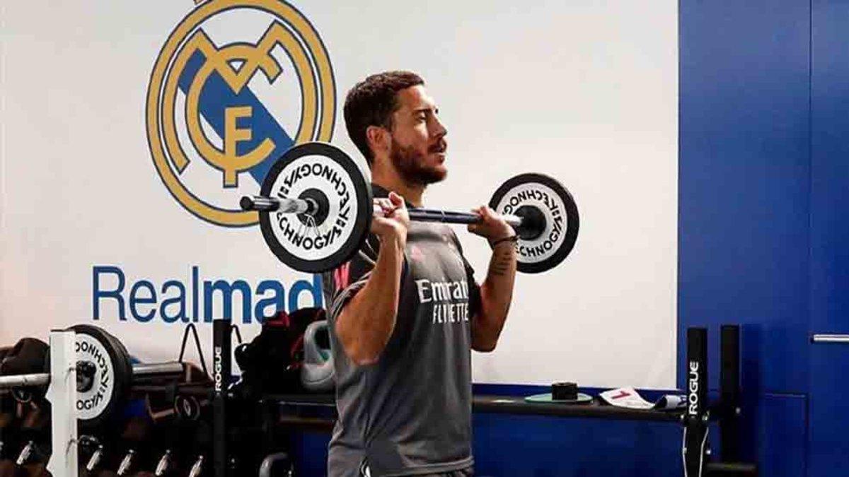 Hazard, en el gimnasio de la Ciudad Deportiva del Real Madrid