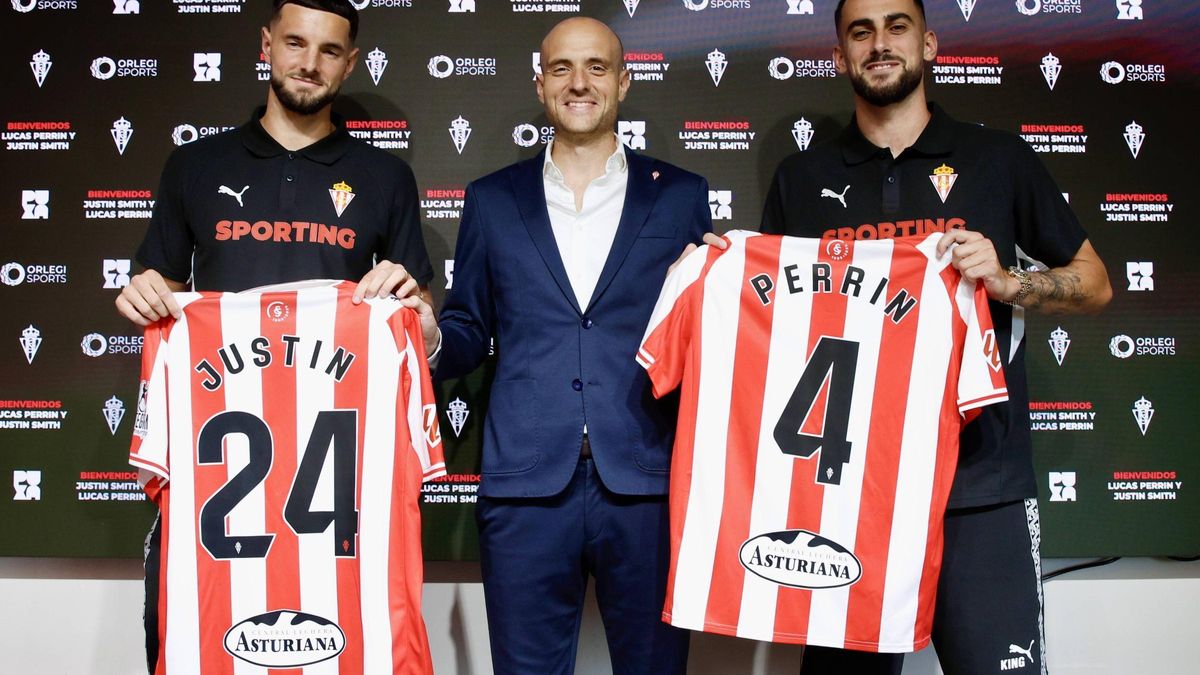 Gijón. Mareo. Presentación de los nuevos jugadores del Sporting de Gijón Lucas Perrin y Justin Smith.