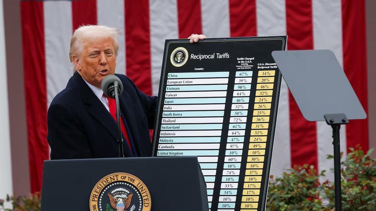 Donald Trump muestra la tabla con los aranceles a los distintos países.