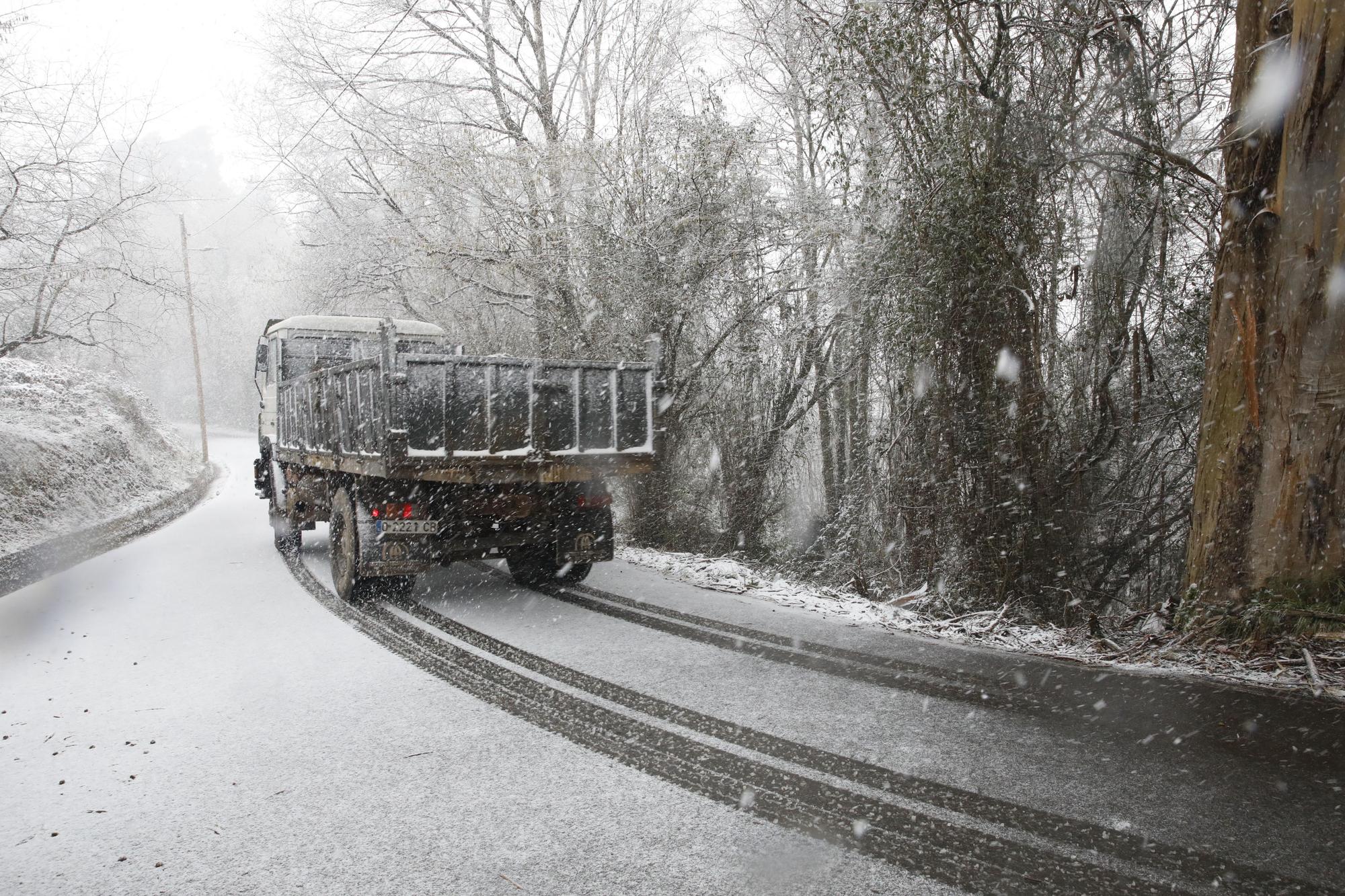 En imágenes: La borrasca Juliette llena de nieve parte de la zona rural de Gijón