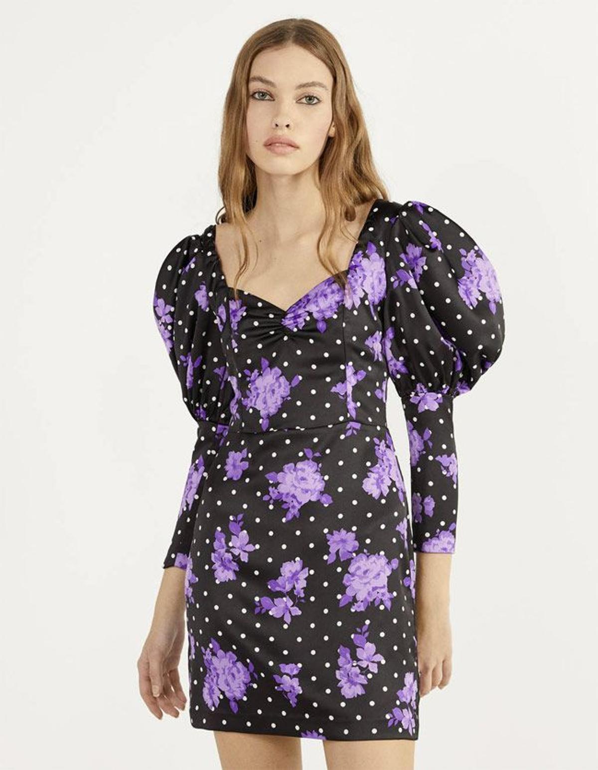 Vestido de flores y topos de Bershka