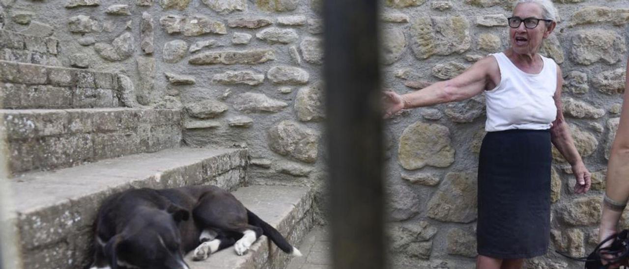 Pilar Jané amb el gos a la masia on viu de Castellar | OSCAR BAYONA